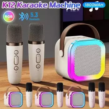 Bluetooth K12 Караоке Машина Портативная 5.3 PA Акустическая Система С 2 Беспроводными Микрофонами Домашняя Семья Пение Детские Подарки синий
