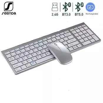 Bluetooth-клавиатура, трехрежимная полноразмерная беспроводная клавиатура и мышь, комплект перезаряжаемой клавиатуры для нескольких устройств English чёрный