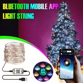 Bluetooth Light String Приложение для мобильного телефона Медный провод Light USB Bluetooth String Lights фиолетовый