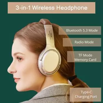 Bluetooth-наушники с кожаной подушечкой и режимом карты памяти TF чёрный