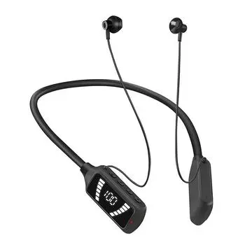 Bluetooth-наушники с микрофоном Bluetooth-гарнитура Светодиодный дисплей батареи Магнитный шейный ремешок Наушники-вкладыши Поддержка режима TF-карты чёрный