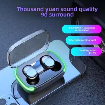 Bluetooth-наушники с ослепительной светодиодной подсветкой, бинауральные внутриканальные сенсорные музыкальные стереонаушники чёрный