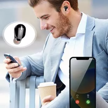 Bluetooth-наушники-вкладыши, одиночные скрытые наушники-вкладыши для использования в автомобиле и офисе, водонепроницаемость IPX5 с длительным сроком службы батареи чёрный