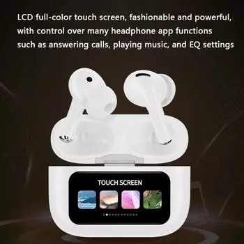 Bluetooth-наушники, ЖК-сенсорный экран, беспроводные наушники с активным шумоподавлением, TWS, спортивные наушники ANC + ENC белый