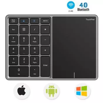 Bluetooth Numeric Keyboard with Touchpad Number Keypad Rechargable USB Wireless Digital Keyboard for Android Windows IOS чёрный