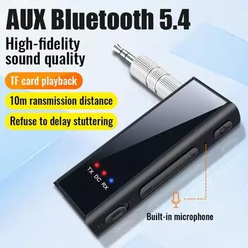 Bluetooth приемник передатчик BT5.4 Тип C зарядка автомобильный громкая связь беспроводной TF Aux 3.5 мм встроенный микрофон Bluetooth автомобильный комплект чёрный