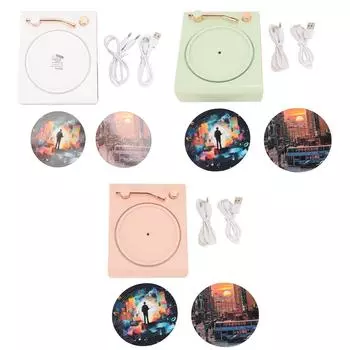 Bluetooth проигрыватель виниловых пластинок динамик винтажный HIFI качество звука красочный свет небольшой беспроводной динамик White