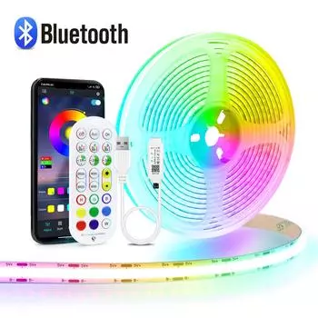 Bluetooth RGB COB Светодиодная лента USB 5 В Управление музыкой 576 светодиодов/м Светодиоды Линейное освещение Гибкая лента Домашний телевизор Декор Blacklight 1M 2M 3M 5M 1m-usb