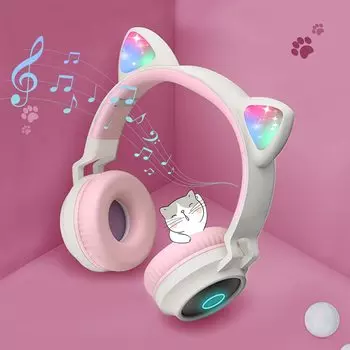 Bluetooth с кошачьими ушками и радужным TF-наушниками можно использовать с проводными и регулируемыми наушниками для подарка на Новый год в школу, наушники,