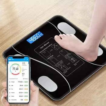 Bluetooth Smart Body Fat Scale Цифровые весы для взвешивания тела с ЖК-экраном Электронные весы Анализатор состава ИМТ чёрный