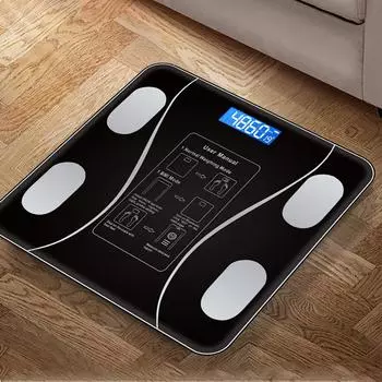 Bluetooth Smart Body Scale Беспроводные цифровые весы для ванной комнаты Весы для веса тела Светодиодные электронные весы Анализатор состава ИМТ чёрный