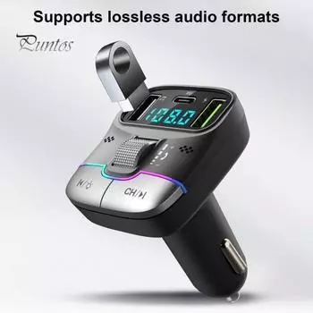 Bluetooth-совместимое автомобильное зарядное устройство с двумя портами, громкая связь, стабильное соединение, универсальный автомобильный адаптер, беспроводное FM-радио, MP3-плеер чёрный