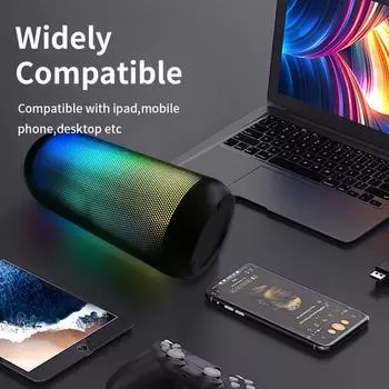 Bluetooth-совместимые колонки, водонепроницаемые портативные беспроводные колонки для улицы со светодиодной подсветкой, стереодинамики чёрный