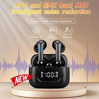 Bluetooth-совместимые наушники-вкладыши для перевода с активным шумоподавлением и переводом в реальном времени. Легкая конструкция и беспроводные функции. белый