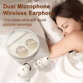 Bluetooth-совместимые наушники-вкладыши для сна Мини-наушники-вкладыши 5.3 Чип Двойной микрофон Регулировка громкости Шумоподавление Длительный срок службы Носимые беспроводные белый