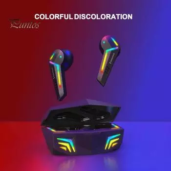 Bluetooth-совместимые наушники-вкладыши, спортивные наушники с низкой задержкой, игровые беспроводные наушники с RGB-подсветкой для геймеров чёрный