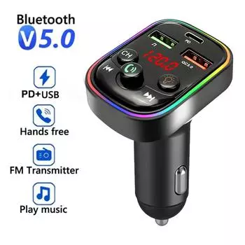 Bluetooth-совместимый 5.0 FM-передатчик 3.1A Автомобильное зарядное устройство USB PD Автомобильный MP3-плеер Радиомодулятор для автомобиля Handsfree Телефон Музыка