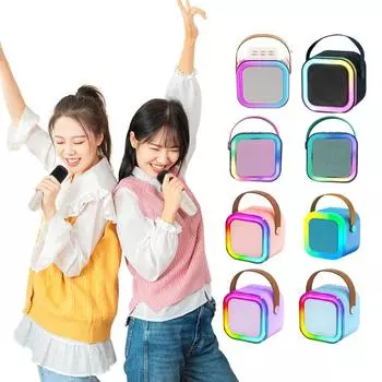 Bluetooth-совместимый 5.3 небольшой динамик с беспроводным микрофоном Подарки для детей и взрослых чёрный