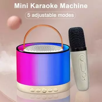 Bluetooth-совместимый динамик, мини-караоке-машина со светодиодной подсветкой, дизайн ручки, стереозвук, универсальный детский микрофон, игрушка 1 белый