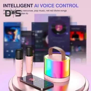 Bluetooth-совместимый динамик, мини-караоке-машина со светодиодной подсветкой, дизайн ручки, стереозвук, универсальный детский микрофон, игрушка белый