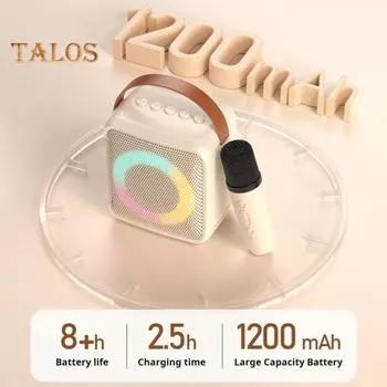 Bluetooth-совместимый динамик с комплектом микрофонов, быстрое подключение, объемные звуковые эффекты без задержек, мини-игрушка для караоке белый