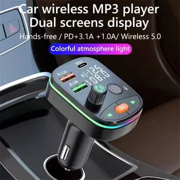 Bluetooth-совместимый FM-передатчик 5.0, беспроводной PD, 20 Вт, быстрая зарядка, двойной дисплей, двойное зарядное устройство USB чёрный