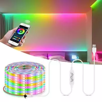 Bluetooth USB 5V светодиодные фонари неоновая лента RGB IC WS2812 смарт-адресуемые пиксели светодиодная лента для спальни кухни телевизора окружающее освещение 1M/60LEDs