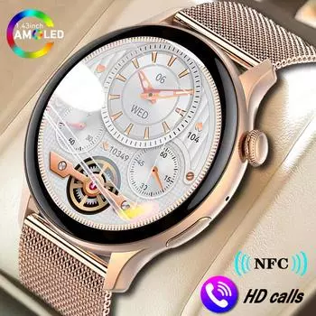 Bluetooth-звонок Смарт-часы для мужчин IP68 Водонепроницаемый экран Всегда показывать голосовой помощник 1,43-дюймовый Amoled экран Смарт-часы для женщин