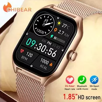 Bluetooth-звонок Смарт-часы для женщин и мужчин 24-часовой мониторинг здоровья 1,85-дюймовый HD-экран с полным сенсорным экраном Смарт-часы с индивидуальным циферблатом