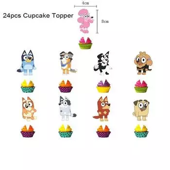 Блюи Детская Тематическая Вечеринка по Случаю Дня Рождения Принадлежности Декор Тарелка Скатерть Шарик Баннер 24pcs-Cupcake Topper