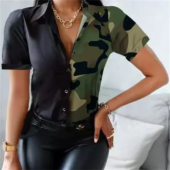 blusas mujer de moda 2022, летние офисные женские топы с принтом, женские рубашки, женские рубашки, блузки, топы с коротким рукавом, шикарная женская рубашка S