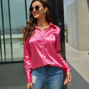 blusas mujer de moda 2022, летние топы, женские рубашки, шелковая женская белая рубашка, блузки, топы, шикарная женская блузка с длинными рукавами S розы красного