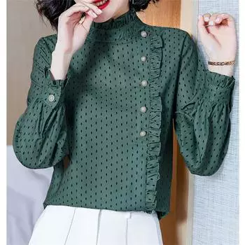 blusas mujer de moda 2022, летний шифоновый топ, женские рубашки, женская рубашка, блузки, топы с длинными рукавами в горошек, шикарная женщина S розовый