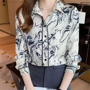 blusas mujer de moda 2022, летний топ, женские рубашки, женские белые рубашки, блузки, топы из шифона с принтом, с длинным рукавом, шикарная женщина S белый