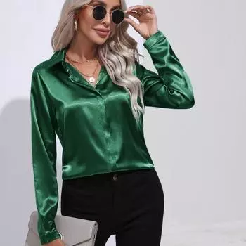 Blusas офисная женская белая рубашка модный осенний повседневный топ атласная рубашка однотонный свободный повседневный шелковый топ женская блузка одежда 28548 S шампанского