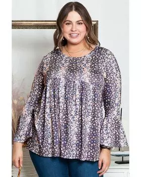 Блуза бэбидолл больших размеров с цветочным принтом и круглым вырезом Azura Exchange 2X фиолетовый