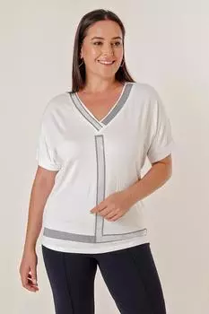 Блуза больших размеров из вискозы с V-образным вырезом и камнями