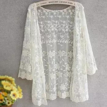 Блуза-кимоно для женщин, Rebeca Sexy de encaje para playa, novedad de verano one size бежевый