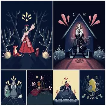 Блуждающая цыганская ведьма, настенная живопись маслом, милый розовый летающий слон, постер и гравюра, украшение для гостиной 21cm30cm NoFrame