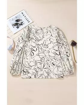 Блузка Azura Exchange бежевого цвета с абстрактным принтом и круглым вырезом на рукавах M бежевый