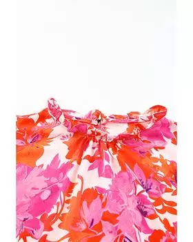 Блузка Azura Exchange с цветочным принтом и многоуровневыми рукавами и оборкой на шее больших размеров 2X ярко-розовый