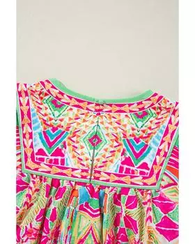 Блузка Azura Exchange с геометрическим принтом, длинными рукавами и вырезом-замочной скважиной сзади L оранжевый