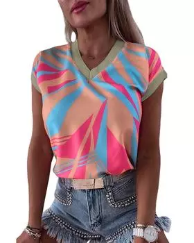 Блузка Azura Exchange с геометрическим принтом и V-образным вырезом XL оранжевый