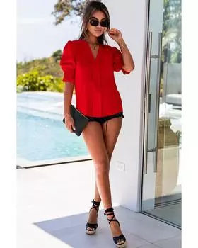Блузка Azura Exchange с коротким рукавом и V-образным вырезом S красный