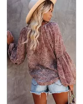 Блузка Azura Exchange с плиссировкой и абстрактным принтом на рукавах-фонариках S красный