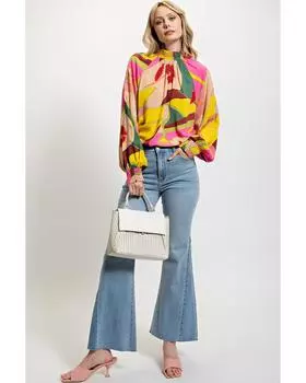Блузка Azura Exchange с разноцветным цветочным принтом, присборенным подолом и воротником-стойкой XL разноцветный