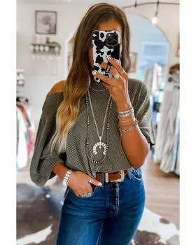 Блузка Azura Exchange с вырезом-лодочкой и рукавами «летучая мышь» S серый