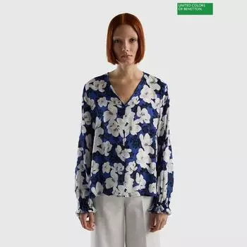 Блузка Benetton Flower Printed V Neck 3s 5ylbdq03g 69A_69A/S
