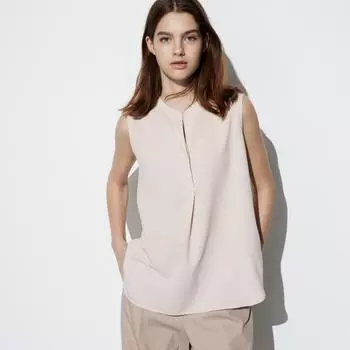 Блузка без рукавов UNIQLO из искусственного шелка со шкиперским воротником