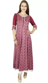 Блузка Bimba Maroon Kurti с длинными рукавами из вискозы Курта в индийском этническом стиле 10 малиновый